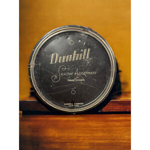 Antique Black Metal Tin Round Black Antique Advertising Dunhill Candies New York